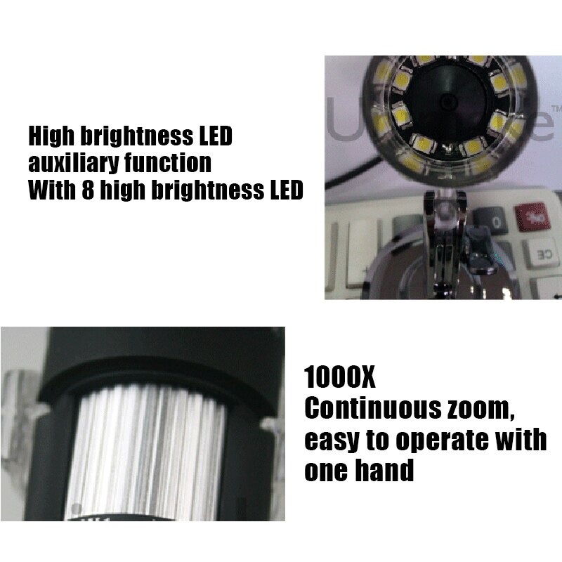 Microscopes 1000x Magnification 8 LED USB Digital Mini Camera with OTG Adapter and Metal Stand H-best