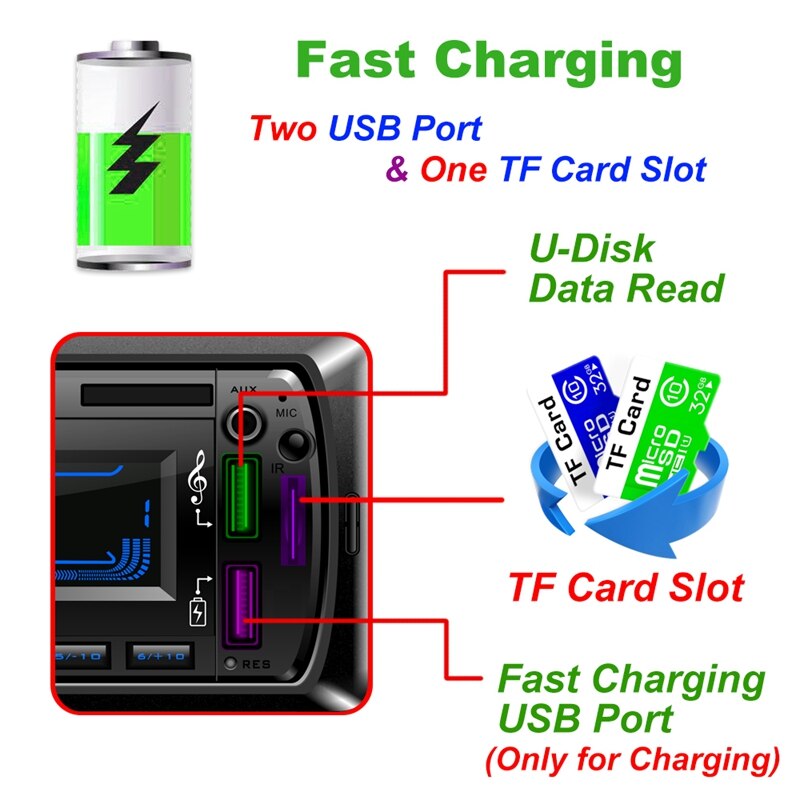 1Din Car Fm Radio Mp3 Wma Player Bluetooth Aux Audio Player