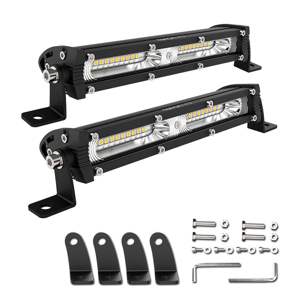 NAO 7&quot; 13&quot; 20&quot; inch 120W 180W Ultra Slim Barra LED Bar Light 12V 24V Flood Single Row Work Lamp For Jeep Truck SUV 4X4 Offroad: 2X 7INCH-White