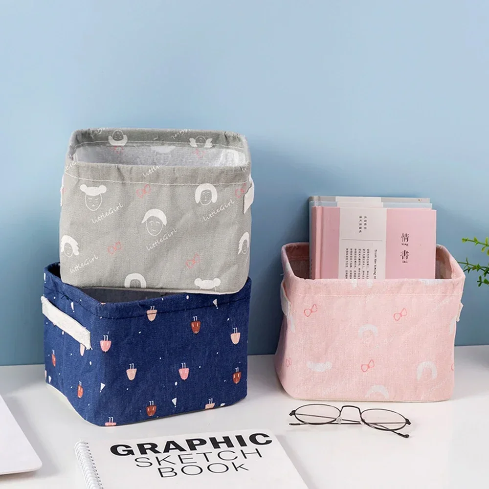 Waterproof Linen Storage Basket for Toys, Sundries, Cosmetics, Underwear and Office Stationery, Desktop Storage Organizer