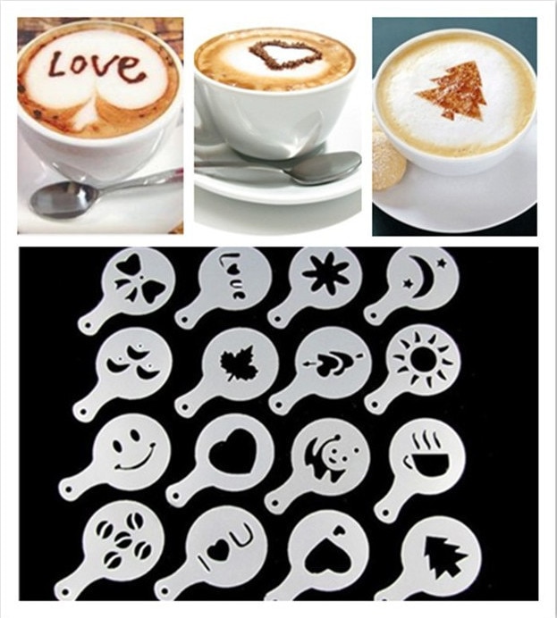 Goed Guirlande Mold16pcs/Set Koffie Latte Cappuccino Barista Art Stencils / Cake Stofdoek Sjablonen Koffie Gereedschap Accessoires