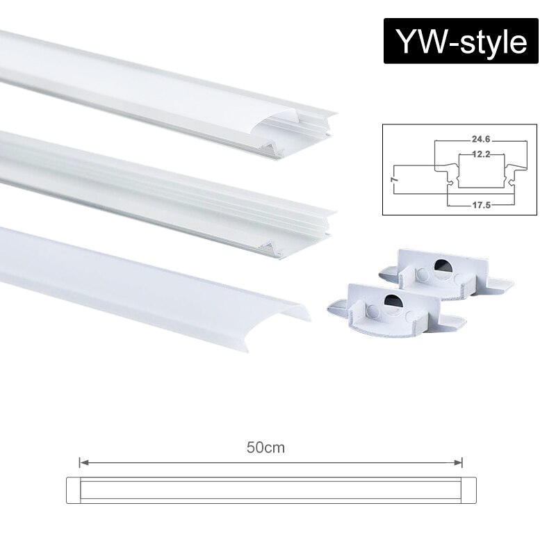 1x 2x 3x U V YW Three Style 50cm Aluminium Channel Holder for LED Strip Light Bar Under Cabinet Lamp Kitchen 1.8cm Wide