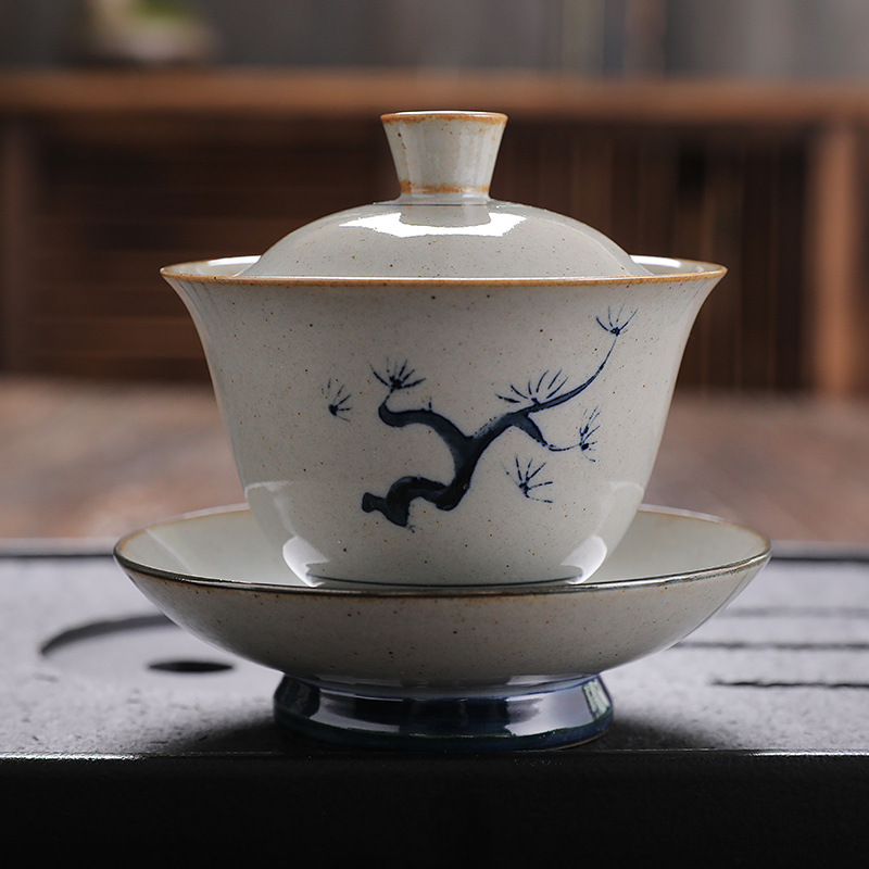 Retro Chinese Tea Cups Ceramic Gaiwan Tea Cup and Tea Lid Set Handmade Kung Fu Sancai Tea Bowl Drinkware: J