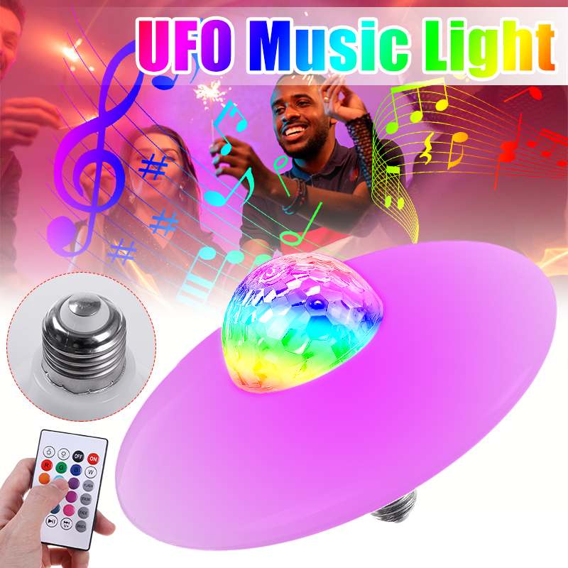 30W E27 Smart Dimmable Light Bulb UFO Bluetooth Crystal Magic Ball LED Light Bulb Remote Control 2835 RGB Projector Night Light