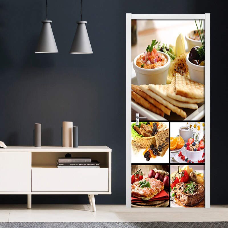 DIY Door Sticker Western Food Photo Mural Wallpaper PVC Self-adhesive Wall Decal For Living Room Kitchen Door Home Decor Poster