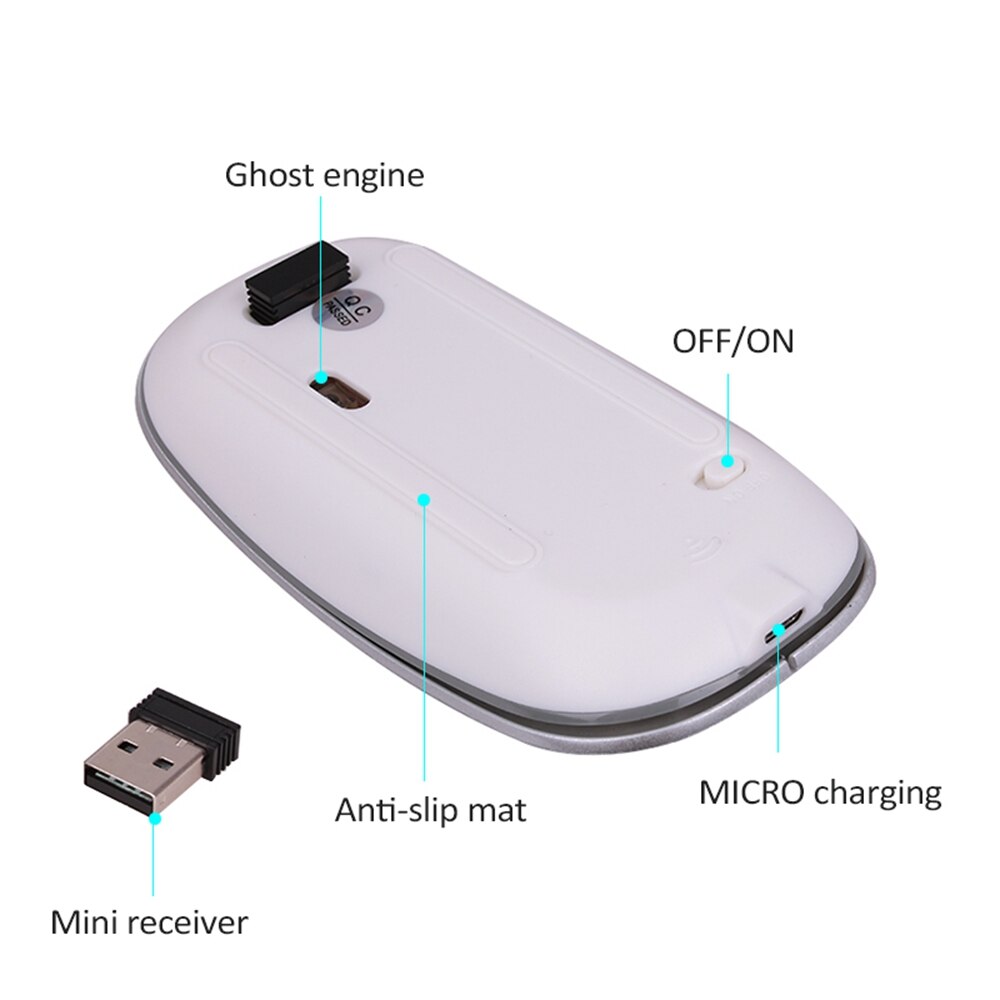 Trådlös datormus laddningsbara möss för laptop notebook ultratunn 2.4g optisk mus med usb-mottagare luftmus