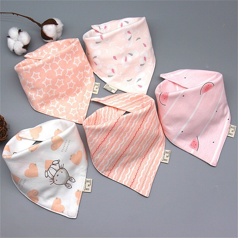 5 Pieces/lot Baby Bibs Triangle Double Cotton Bibs Cartoon Print Saliva Towel Baby Boys Girls Feeding Apron Cotton Bandana Bibs