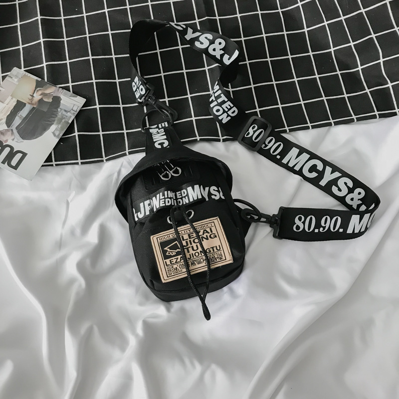 Canvas dames brief schouder messenger crossbody tas studenten mini telefoon tas mannen sport kleine borsttas: Zwart