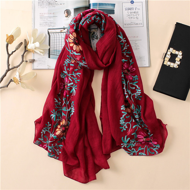 Chal de viscosa Floral bordado liso, bufanda de pañuelo indio, bufandas y chales de algodón con estampado, Foulard suave, gorro Hijab musulmán, 2022: Azul cielo