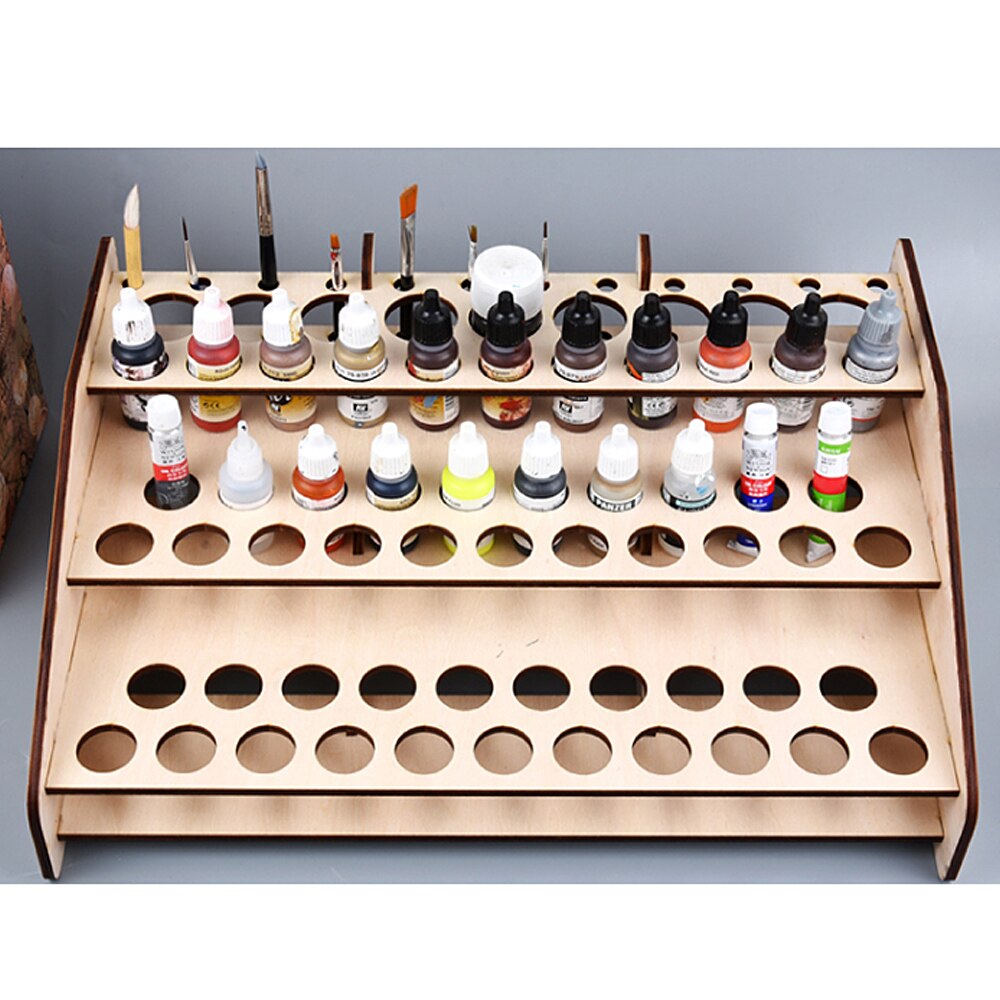 Diy træ maling rack stativ maleri blæk flaske opbevaring holder organisator pigment hylde malerier beslag børster værktøj stativ: Stil 1