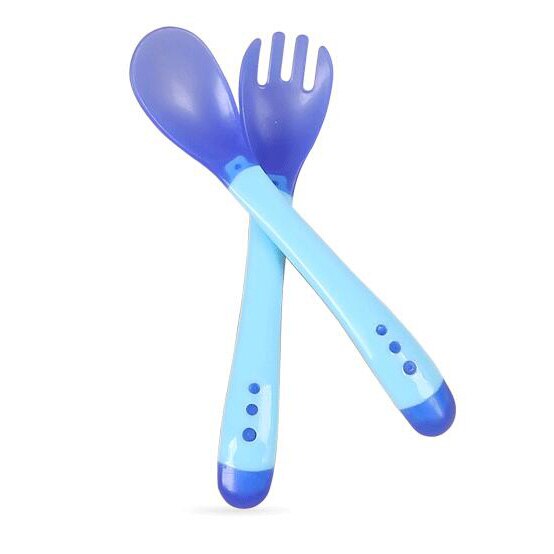 Rosiky Baby Thermochromic Sensing Silicon Spoon Kids Flatware Temperature Feeding Spoon 2 pcs/set: Blue
