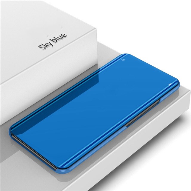 Mirror Flip Case For Huawei P Smart Phone Case Plating Leather Stand Cover For Huawei Y7A Shockproof: For P Smart 2021 / Sky Blue