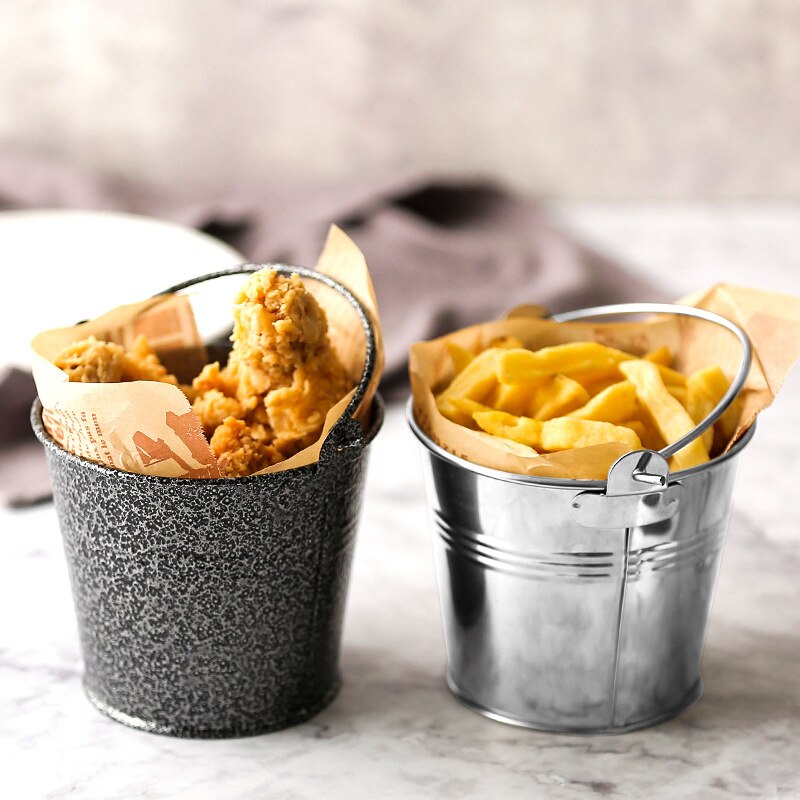 Mini Snack Bucket Portable Ice Bucket French Fries Container For Party Wedding Stainless Steel American French Fries Bucket