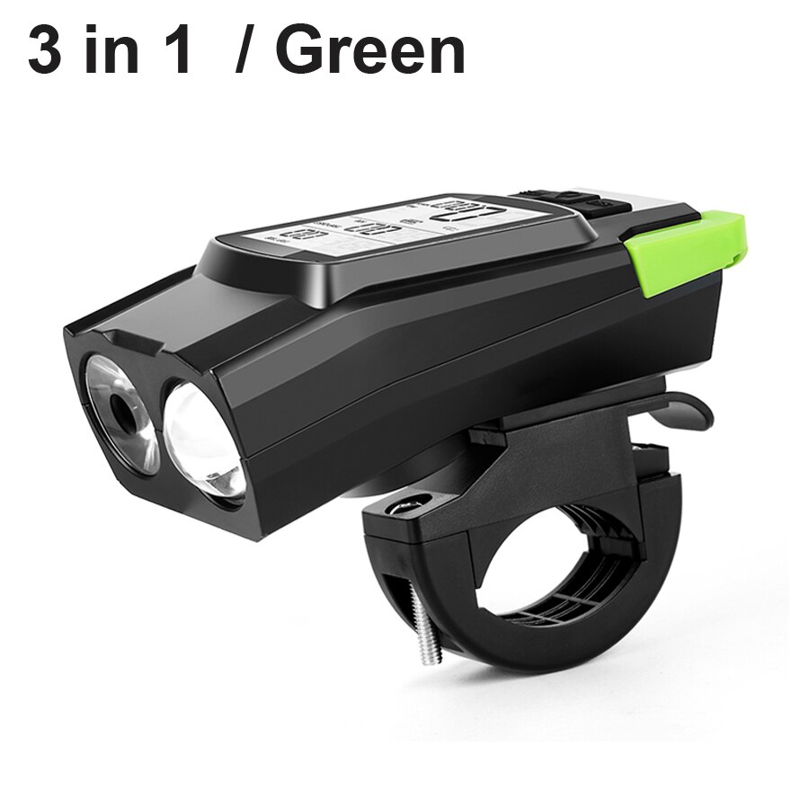 Newboler 3 em 1 luz da bicicleta computador lanterna led bicicleta frente luz ciclismo chifre à prova dusb água usb farol lâmpada de equitação: green 1 holder