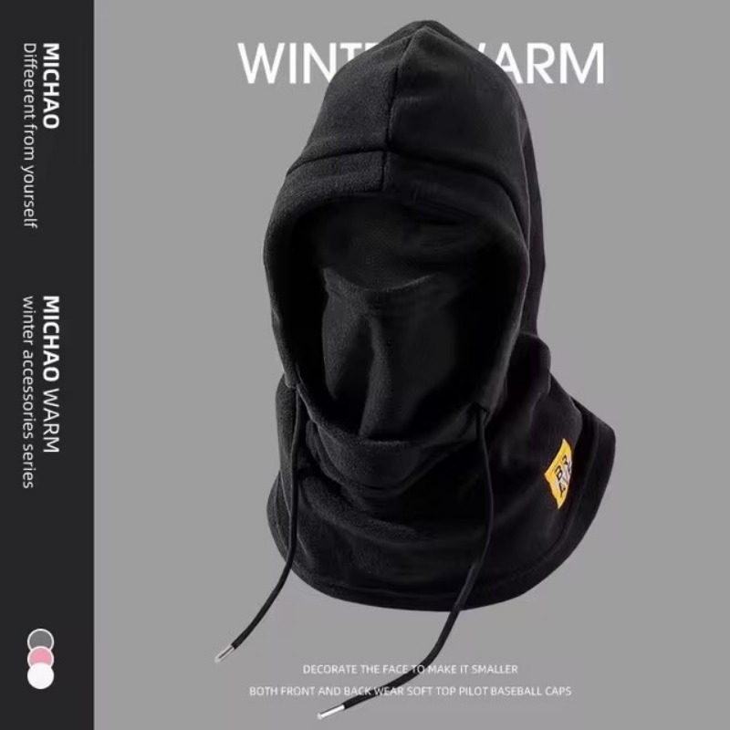 Winterwarme muts met masker en nekwarmer 3-in-1 winddichte bivakmuts voor mannen en vrouwen Gemaskerde hoed Fietsen Bescherming tegen koud weer: Black