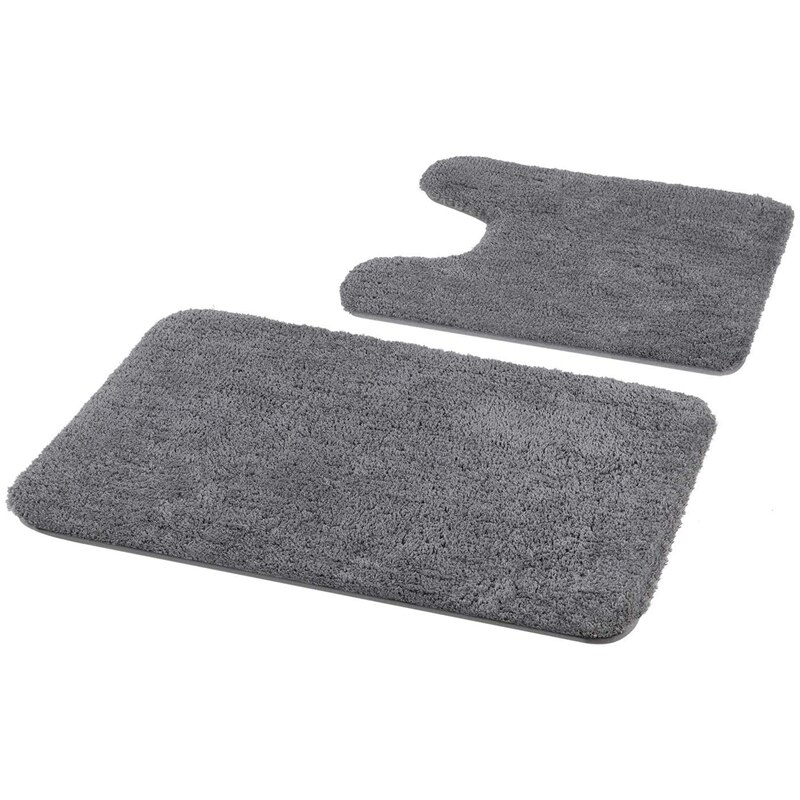 Juego de alfombras de baño 2 piezas-alfombra de baño suave peluda y alfombra de baño en forma de U, lavado a máquina antideslizante/absorbente en seco: Gray
