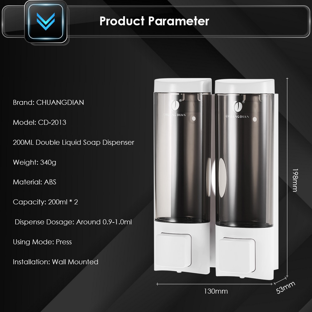 Manual Soap Dispenser Wall Mounted Dish Liquid Shampoo Shower Dispenser Pump Hand Gel Dispenser Bottle Foam for Bathroom Kitchen