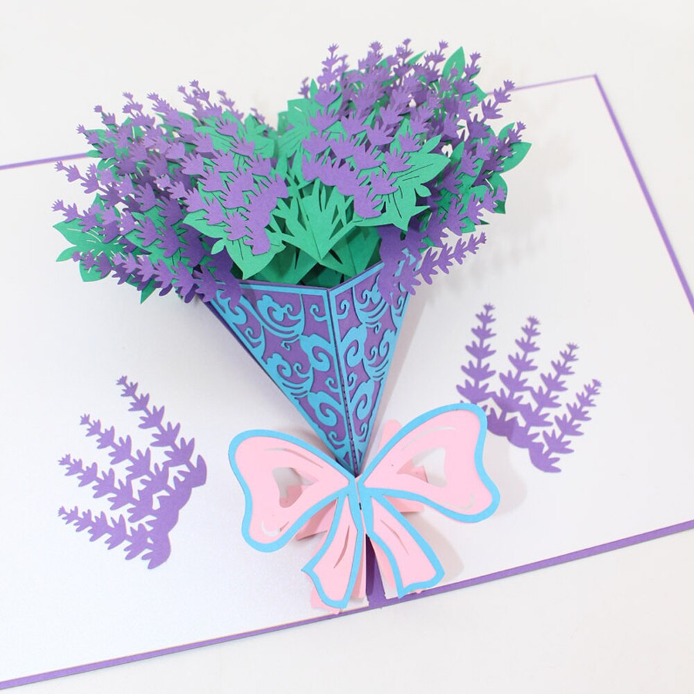 3D Pop-Up Flower Bouquet Greeting Card For Girl Kids Wife Husband Birthday Cake Greeting Card Card With Envelope Stickers