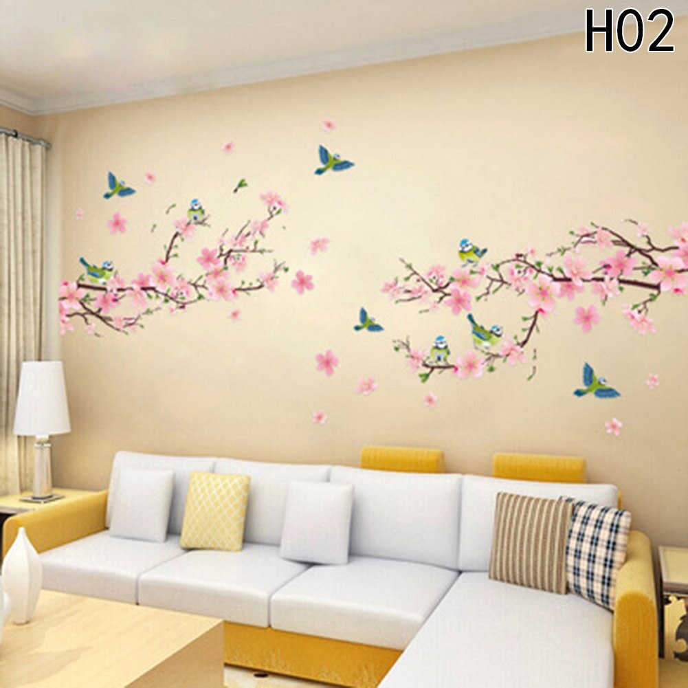 1/Pc Sakura Wall Stickers Kids Rooms Bedroom Living Room DIY Art PVC Beautiful Flower Tree Removable Wallpaper Home Decor