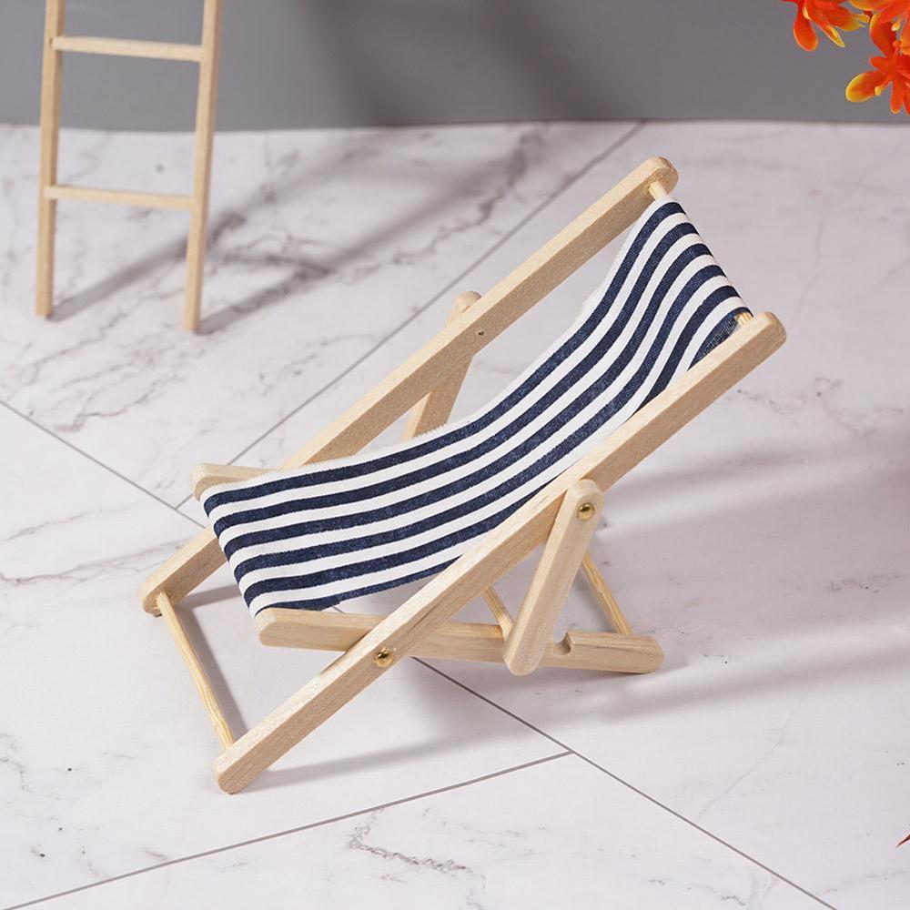 Mini Streep Strand Lounge Stoel 1:12 Poppenhuis Simulatie Model Speelhuis Speelgoed Mini Opvouwbare Strandstoel Diy Decor Gril speelgoed