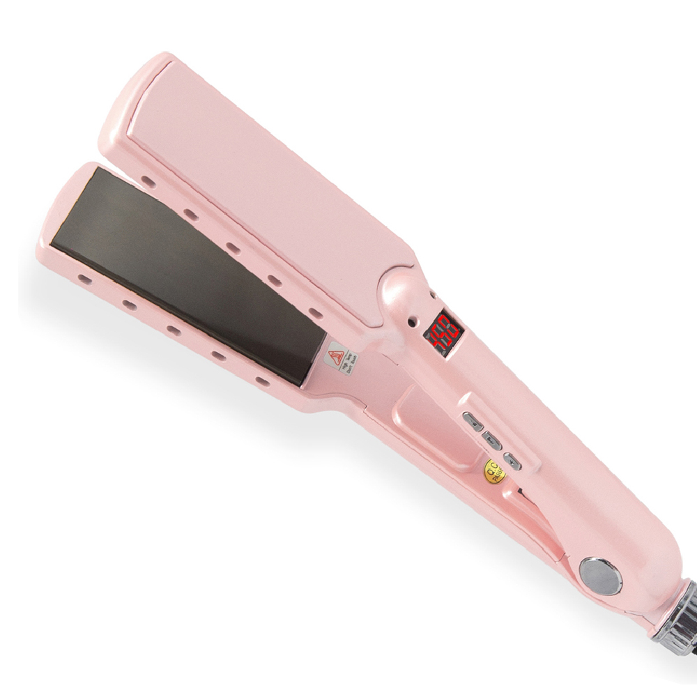 Rucha Beruf elle Haar glätter breite Platte Titan Flacheisen schnelle Erwärmung LCD-Anzeige PTC-Behandlung Haar Eisen und Bürste: Rosa / uns