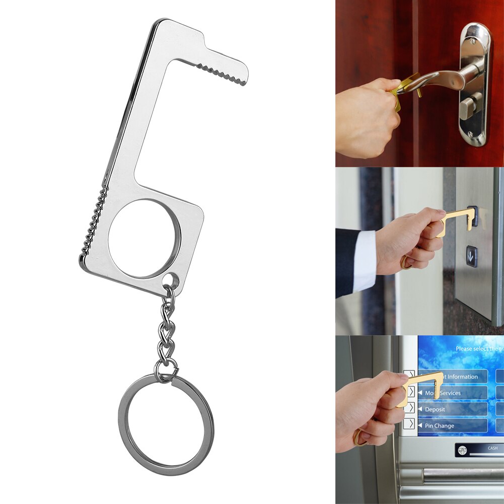 No-Touch EDC Door Opener Portable Press Elevator Safe Key Zinc Alloy Keychain Key Unbuckle With Universal Keychain Portable Hook: B2