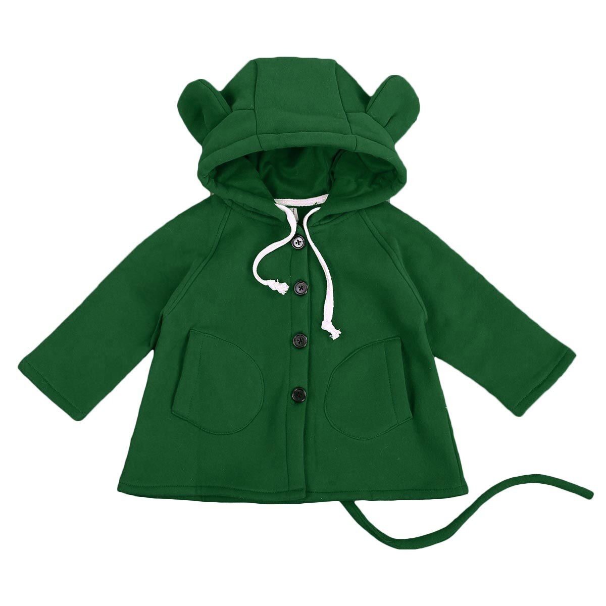 Focusnorm 1-6Y Baby Meisjes Winter Leuke Outwears Lange Mouw Kapmantel Met Oren Solid Single Breasted Warm Blends: green / 5T