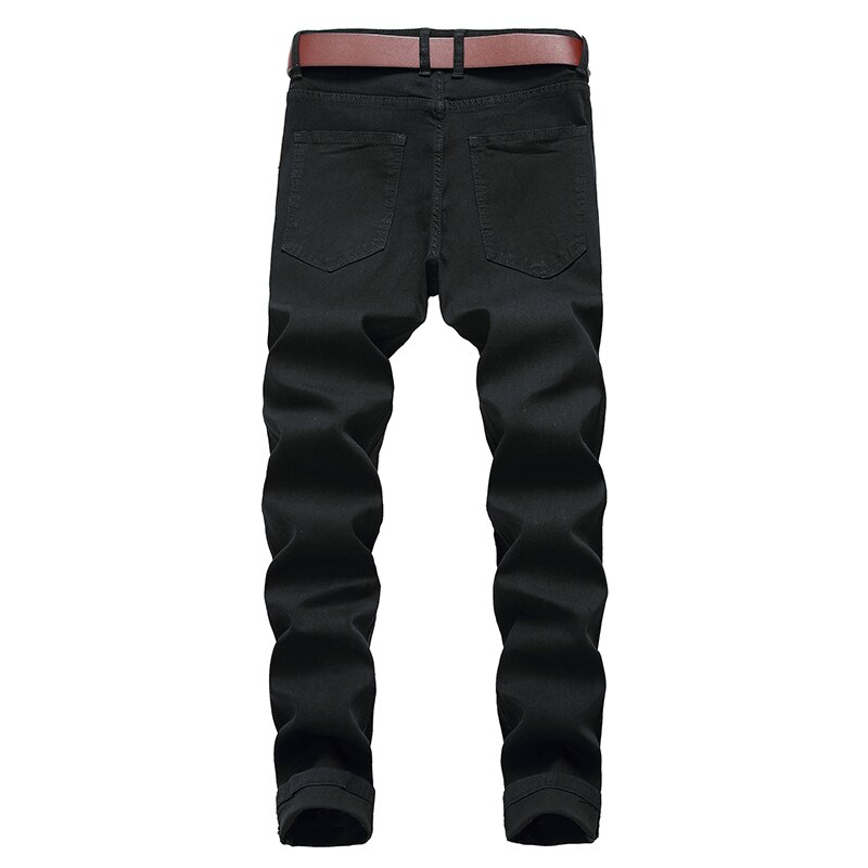 Pantalones vaqueros rasgados para hombre, Jeans rectos ajustados con agujeros, desgastados, largos, negros y azules, novedad