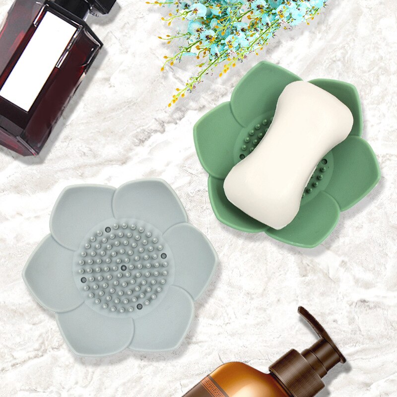Porte-savon en Silicone en forme de Lotus, plateau de vidange de savon, porte-savon en forme de fleur, salle de bain, rangement de savon, vaisselle de cuisine, outils portables