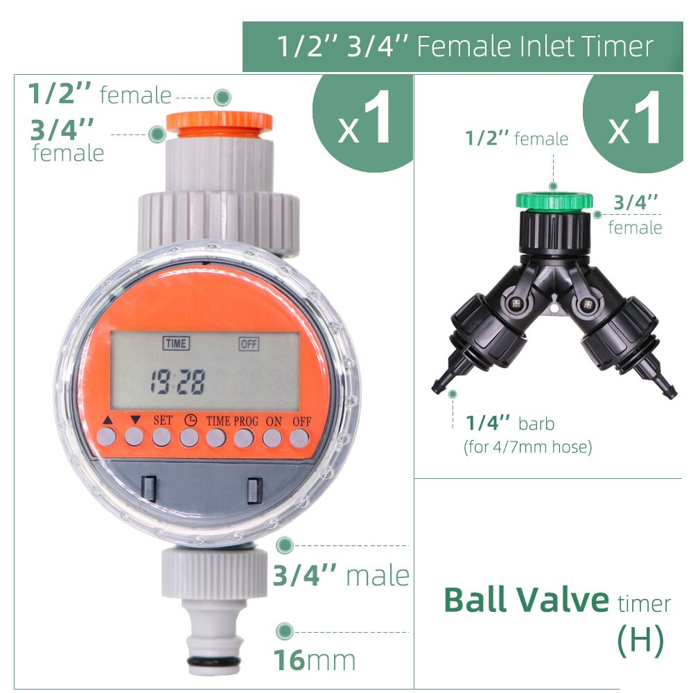 Water Timer Regen Sensor Solar Lcd Dubbele Wijzerplaat Kogelkraan Controller Tuin Watering Irrigatie 1/2 &#39;&#39;3/4 &#39;&#39;Tap gezamenlijke Solenoid: H