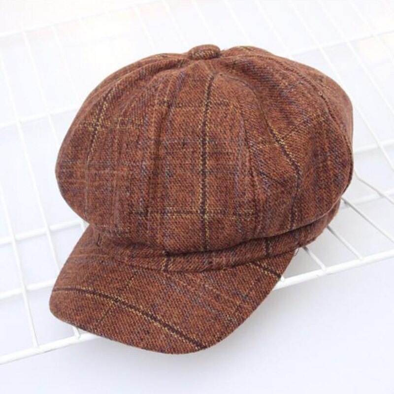 Quiosco gorra mujer Otoño Invierno octogonal gorras artista pintor sombreros para hombres y mujeres boina de cuadros gorra Casual: Coffee