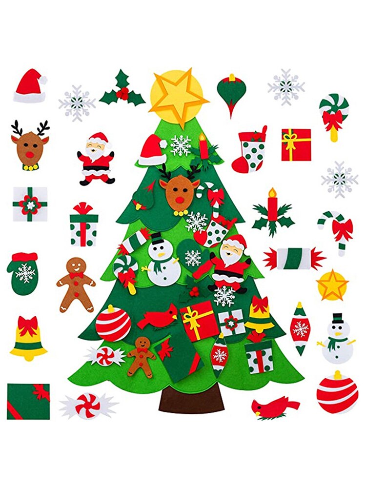 Felt Christmas Tree With 26 PCS Detachable Ornaments Wall Decor With Hanging Rope For Kids Home Door DIY Wall Christmas Tree