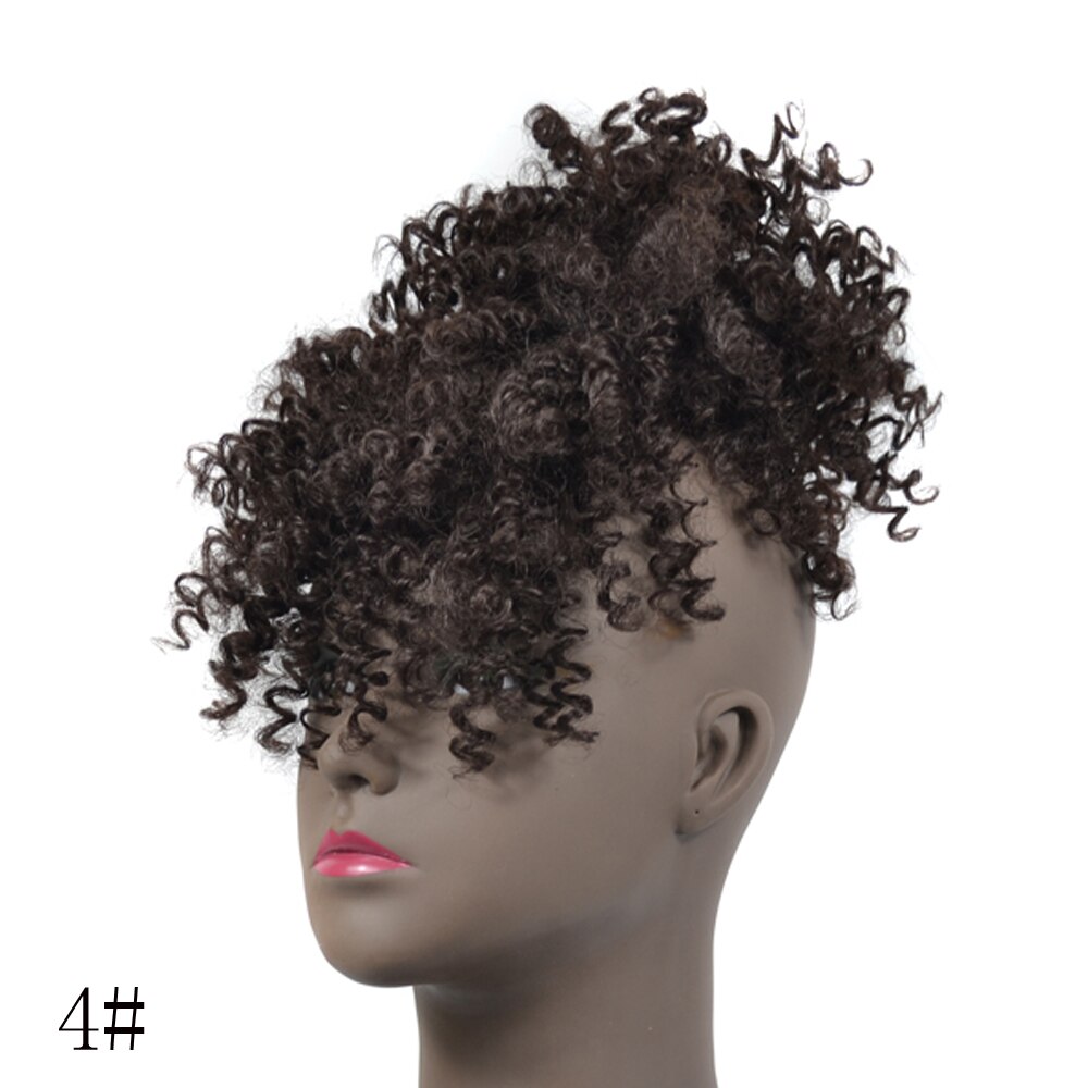 Jeedou afrikansk hår knold chignon med pandehår sort ombre farve hårtilbehør krøllet hår syntetisk damehår hestehale: #4