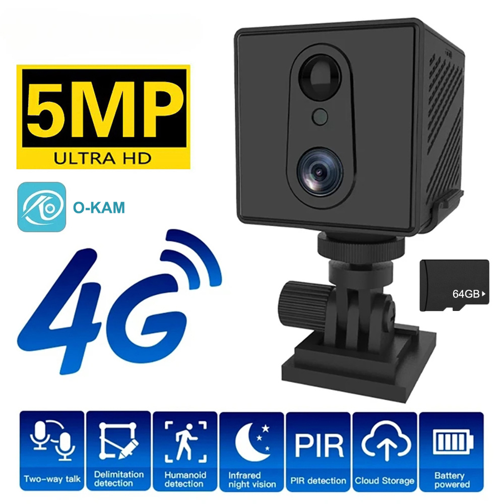 64GB 4G Sim-kaart Mini Camera 5MP 3000mAh Batterij Draadloze Wifi Nachtzicht Bewegingsdetectie CCTV twee-weg voice IP Camera