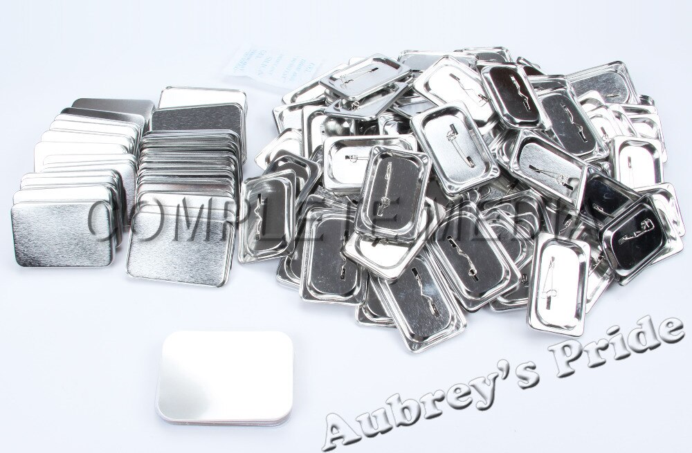 Rectangle 40x60mm 100 Sets Pin Back Metal Button Supply Materials for All Steel Badge Button Maker