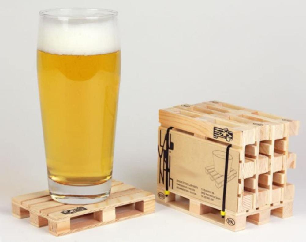 4-Pack Mini Wooden Pallet Beverage Coasters for and Cold Drinks