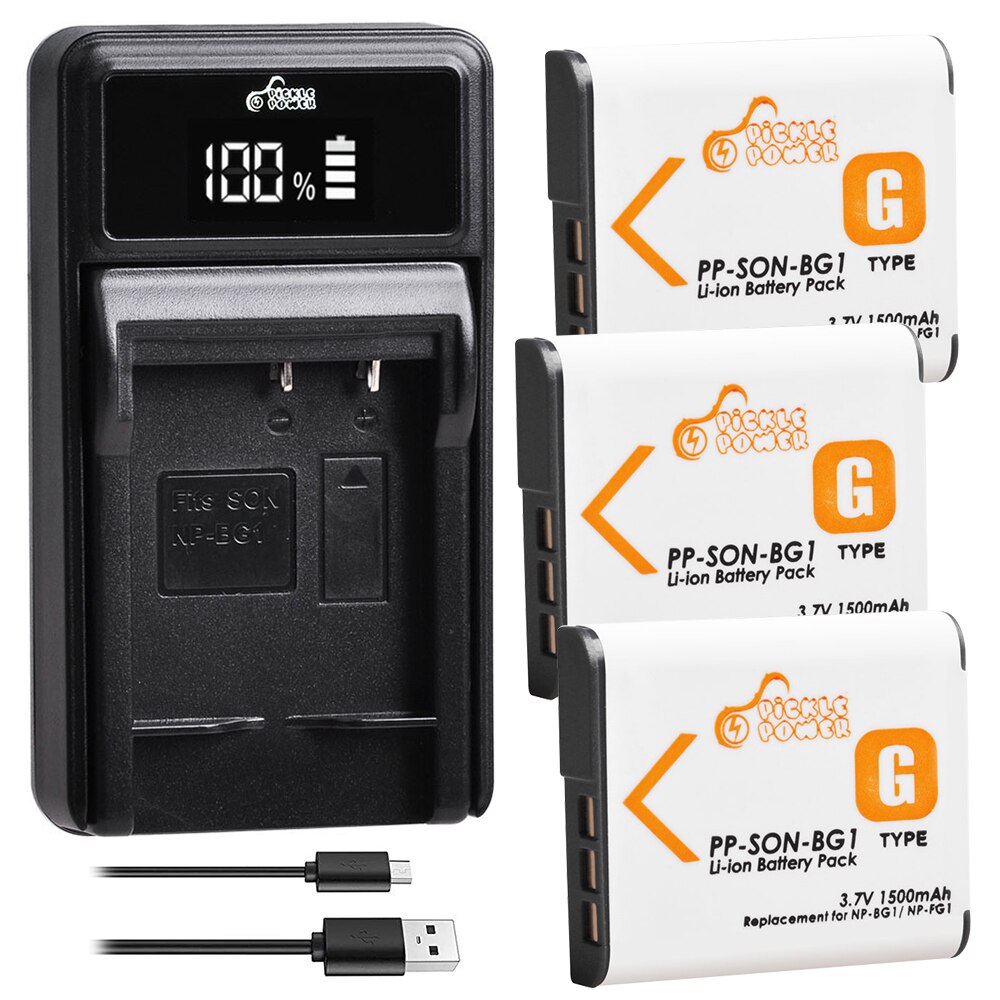 1500mAh NP-BG1 NP BG1 NP-FG1 Battery + LED Charger for Sony Cyber-Shot DSC-H3 DSC-H7 DSC-H9 DSC-H10 DSC-H20 DSC-H50 DSC-H55: 3 battery 1 charger