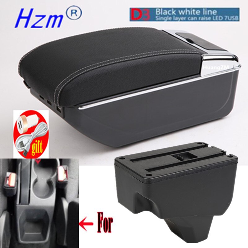 For Peugeot Armrest For Peugeot 208 Car Armrest box Retrofit parts Interior Storage box accessories USB LED: D style black line