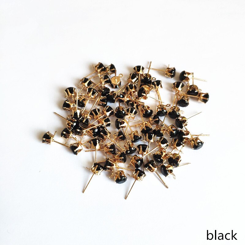 choose color) 200pcs copper with glass rhinest Stud earring/earrings accessories/Earring parts for jewelry making: black / 7mm