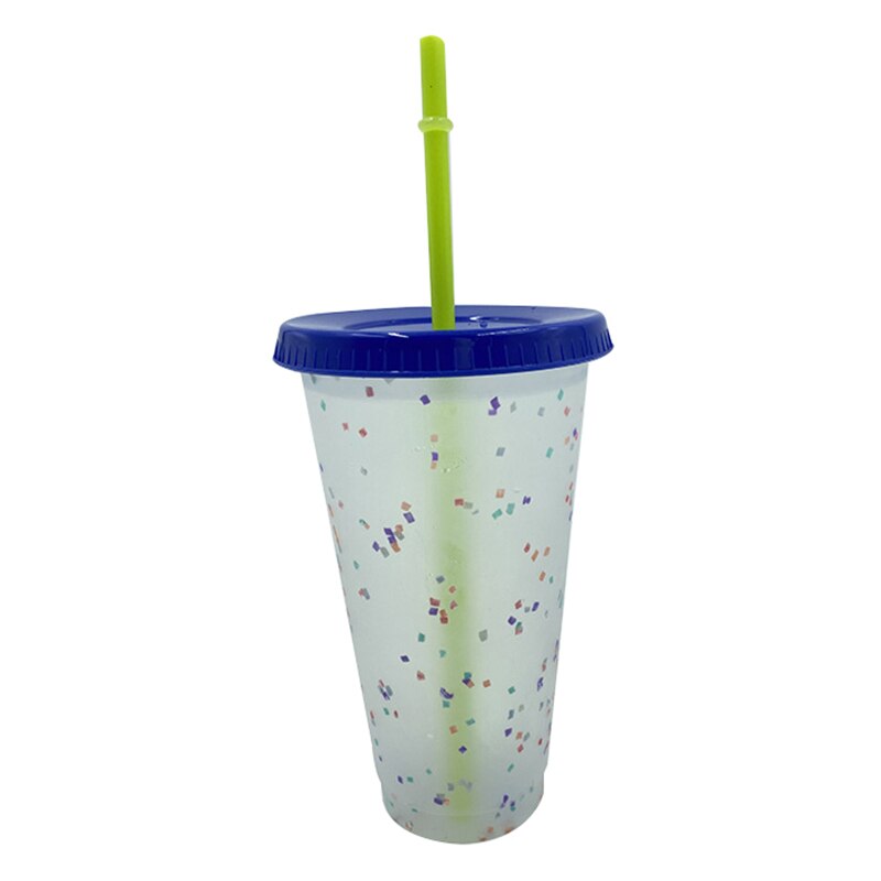 vaso plástico reutilizable de confeti que cambia de Color con tapa y pajita taza fría mágica taza de agua café botellas de agua