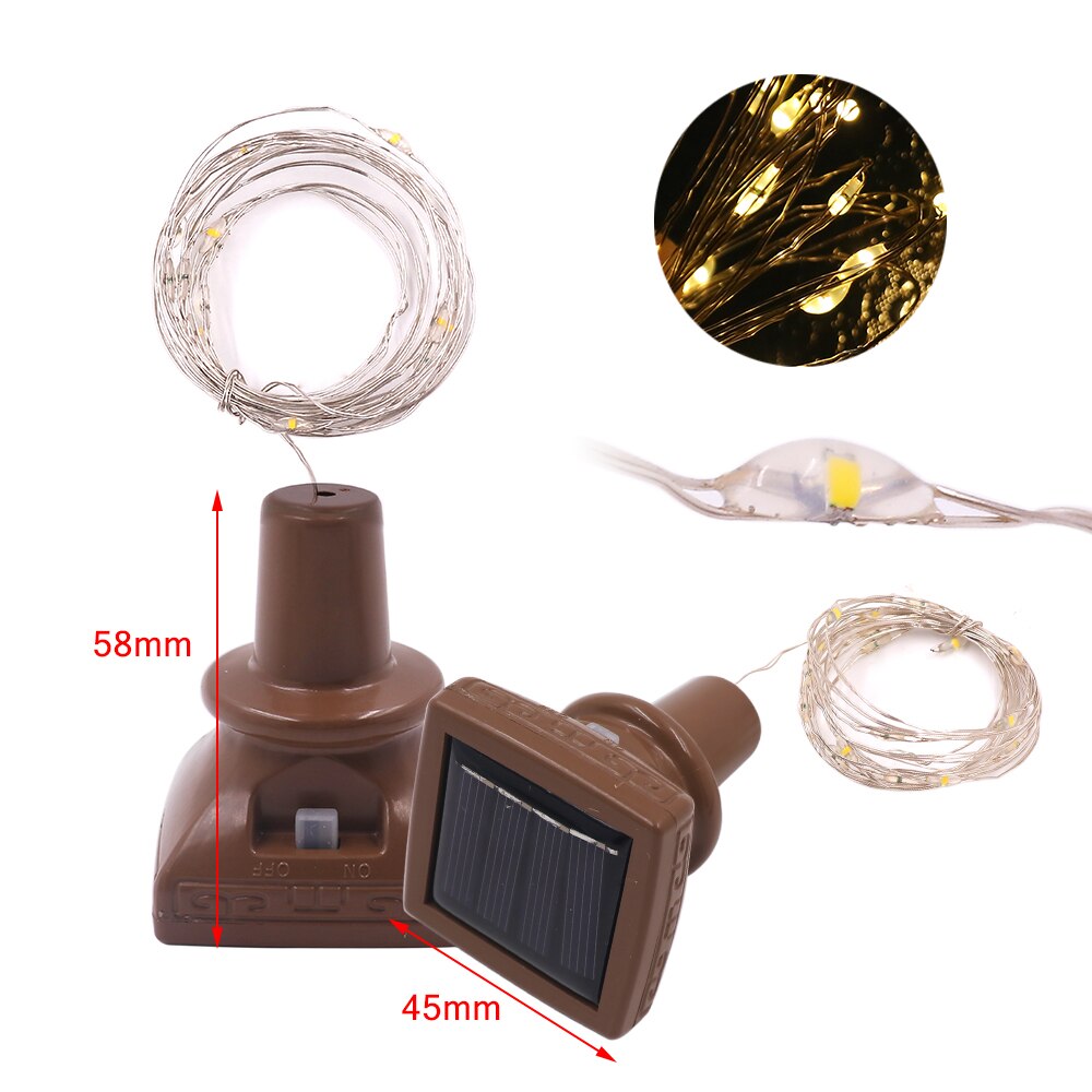 Weinflaschen-Kork, Kupferdraht, Lichterkette, sternenklar, solarbetrieben, Lichterkette, Girlande, Weihnachts-Weihnachtslicht, 2 m, 20 LEDs, 1 m, 10 LEDs