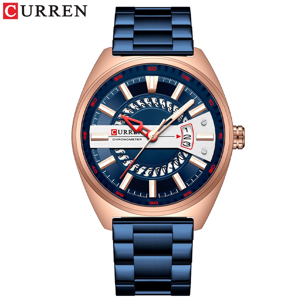 Curren Casual Sport Chronograph Horloges Roestvrij Stalen Band Horloge Grote Wijzerplaat Quartz Klok Met Lichtgevende Pointers: blue