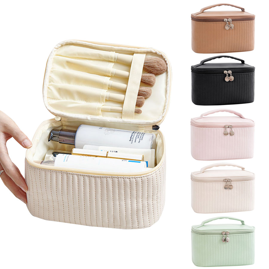Make-uptassen voor dames Reistoilettas Leuke koffers Tas Draagbaar Effen kleur Make-up organizer Box Cosmetische tas Neceser PU-leer