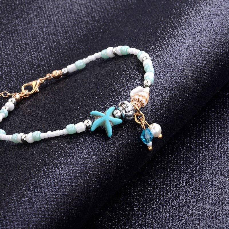 Modyle Bohemian Gesimuleerde Parel Zeester Enkelband Charms Conch Losse Halhal Barefoot Voet Ketting Voor Vrouwen Strand Sieraden