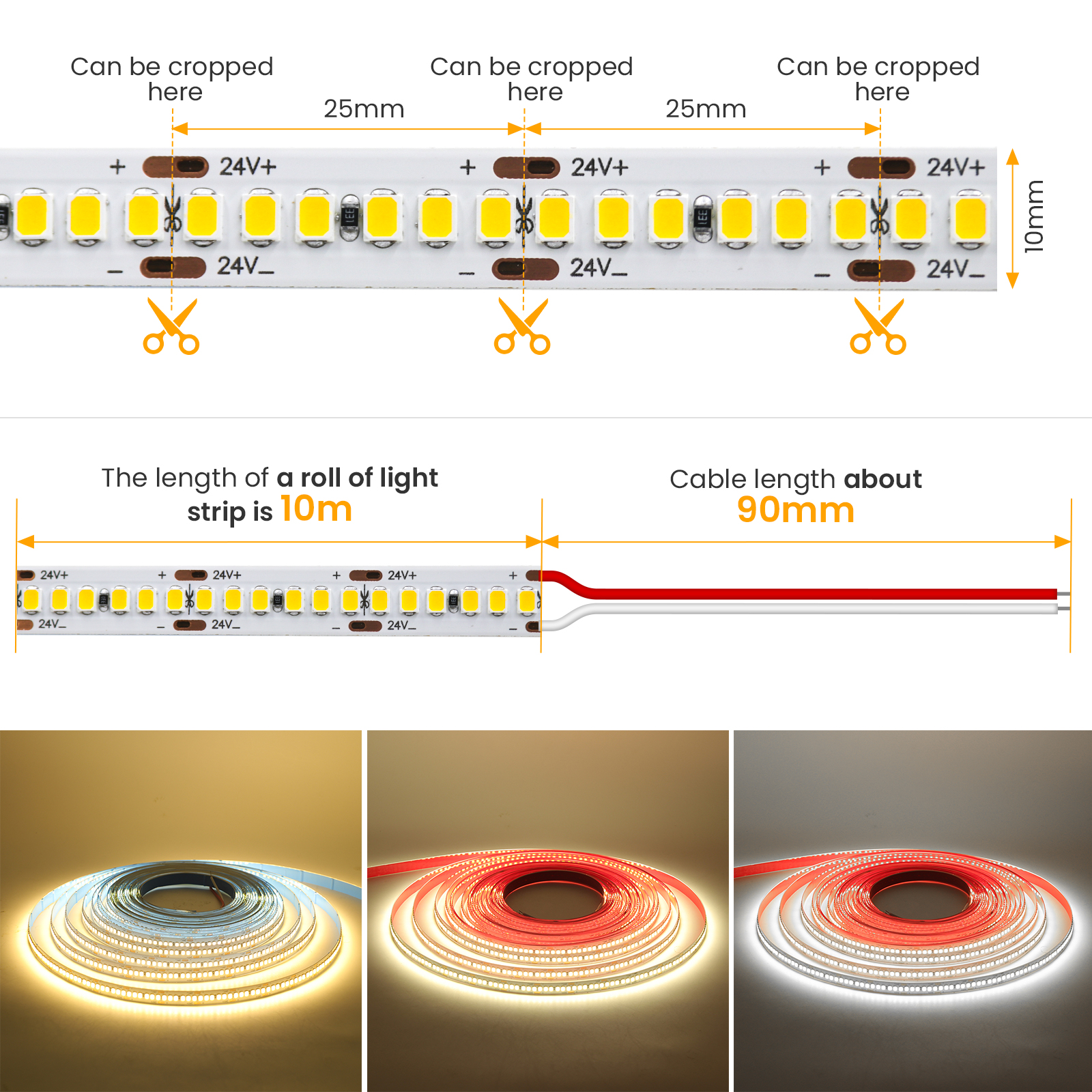 5M 10M LED-Lichtleisten 12V 24V SMD 2835 120 240LEDs/m Heimlampenstreifen Flexibles LED-Bandband Weiche Lampenleiste 3000K 4000K 6000K