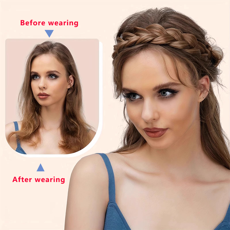 Falskt hår, hårbånd, håndlaget fiskebensflette til kvinner, flettet hår, pannebånd, flettet hårbånd