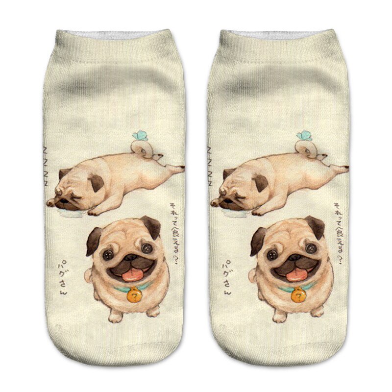 3D Printing Women Socks Unisex Socks Meias Feminina Funny Low Ankle pug Socks: A315