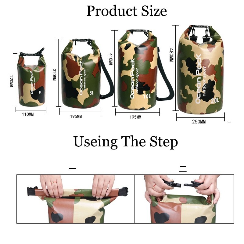 Waterproof PVC Swimming Bag Camouflage Ocean Pack Drift Bag Defence Bucket Package Backpack Bag Beach Diving Bag