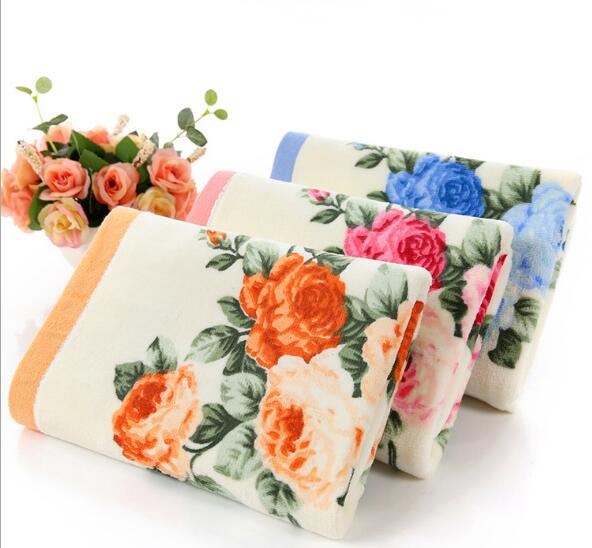 34*74 cm ansigtshåndklæde med bomuldstryk, badeværelse blomsterhåndklæde