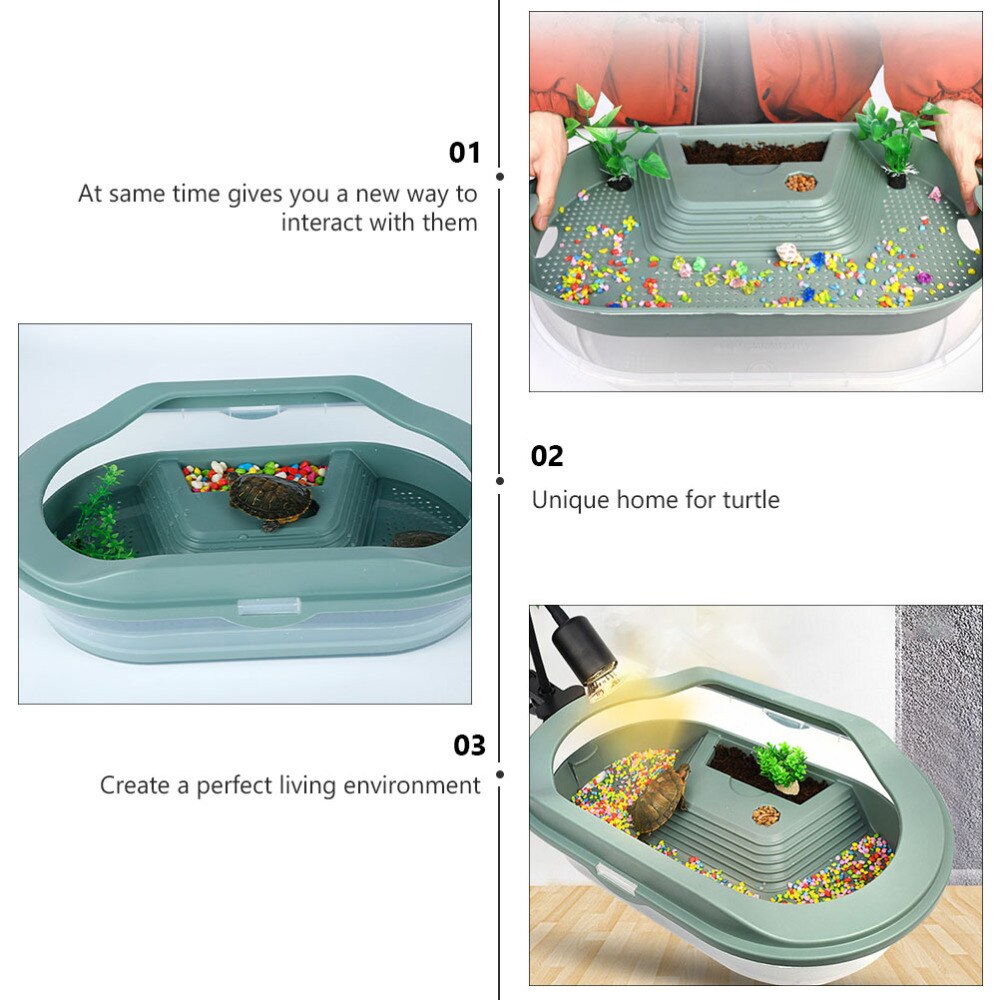Turtle Tank Aquarium Reptile Habitat Tank with Platform and Swimming Area